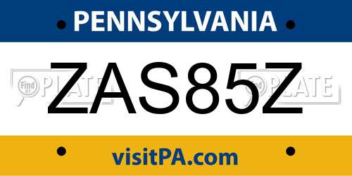 ZAS85Z Pennsylvania License Plate