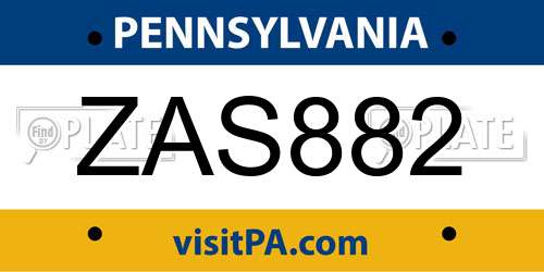 ZAS882 Pennsylvania License Plate