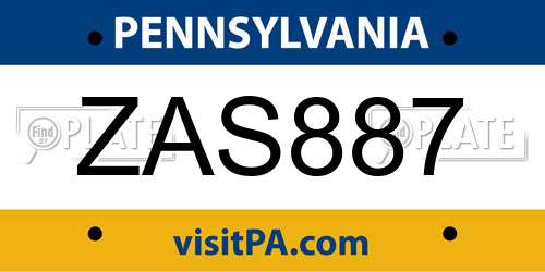 ZAS887 Pennsylvania License Plate