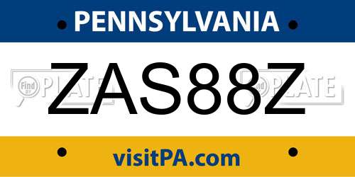 ZAS88Z Pennsylvania License Plate