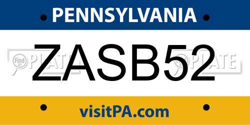 ZASB52 Pennsylvania License Plate