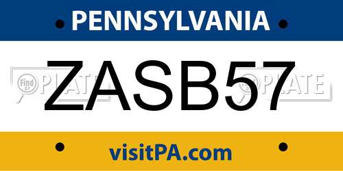 ZASB57 Pennsylvania License Plate