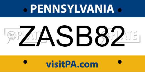 ZASB82 Pennsylvania License Plate
