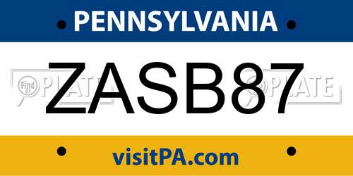 ZASB87 Pennsylvania License Plate