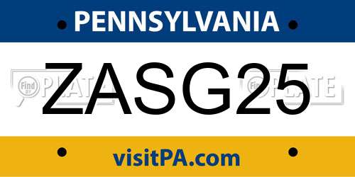 ZASG25 Pennsylvania License Plate