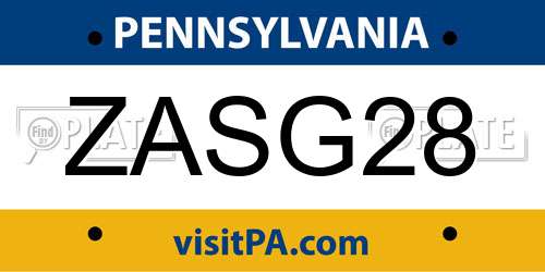 ZASG28 Pennsylvania License Plate