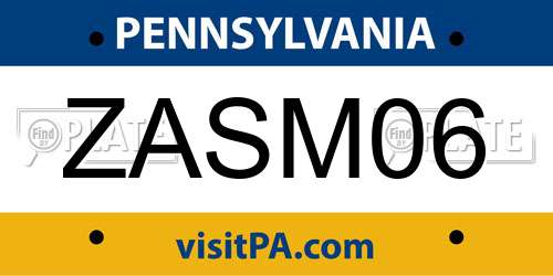 ZASM06 Pennsylvania License Plate