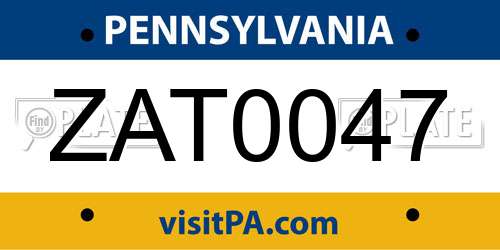 ZAT0047 Pennsylvania License Plate