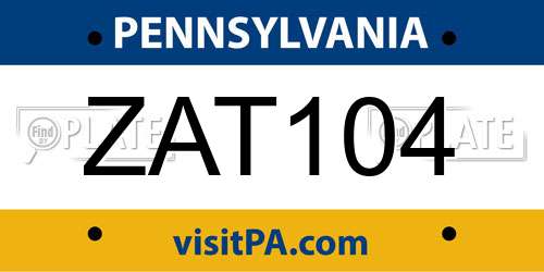 ZAT104 Pennsylvania License Plate