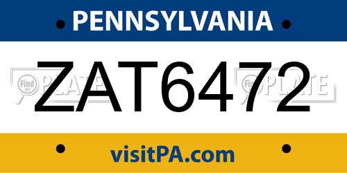 ZAT6472 Pennsylvania License Plate