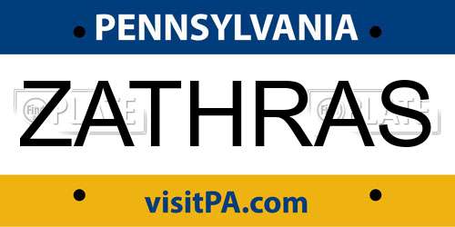 ZATHRAS Pennsylvania License Plate
