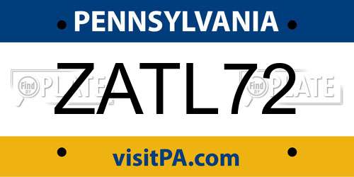 ZATL72 Pennsylvania License Plate