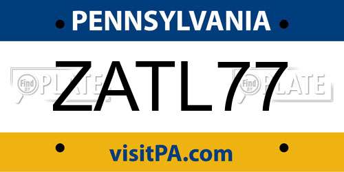 ZATL77 Pennsylvania License Plate
