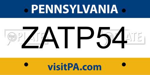 ZATP54 Pennsylvania License Plate