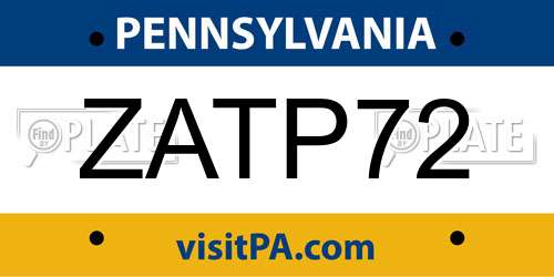 ZATP72 Pennsylvania License Plate