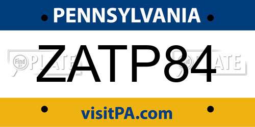 ZATP84 Pennsylvania License Plate