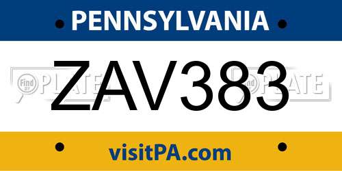 ZAV383 Pennsylvania License Plate
