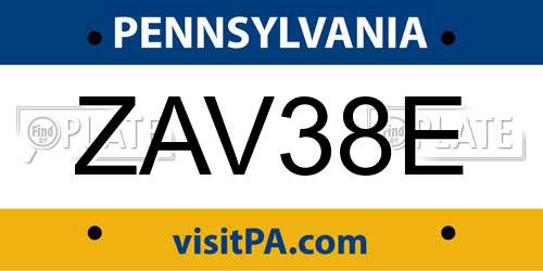 ZAV38E Pennsylvania License Plate