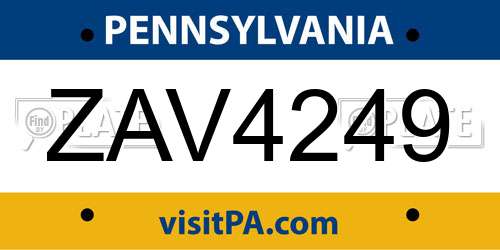 ZAV4249 Pennsylvania License Plate