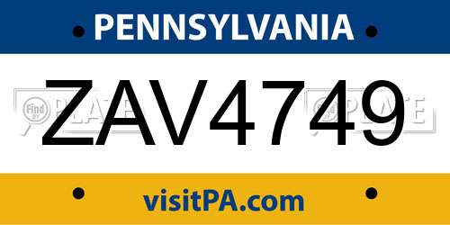 ZAV4749 Pennsylvania License Plate