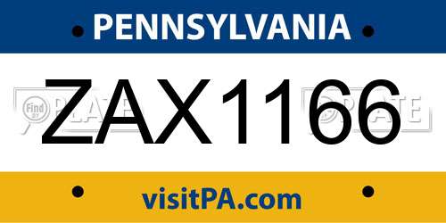ZAX1166 Pennsylvania License Plate