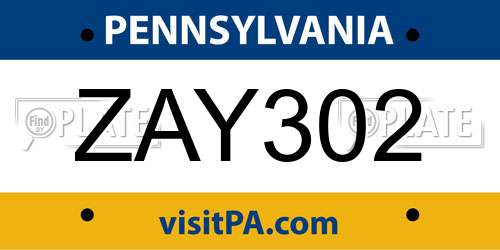 ZAY302 Pennsylvania License Plate