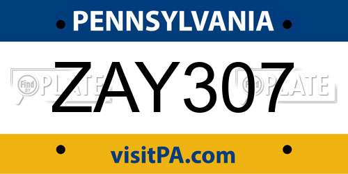 ZAY307 Pennsylvania License Plate