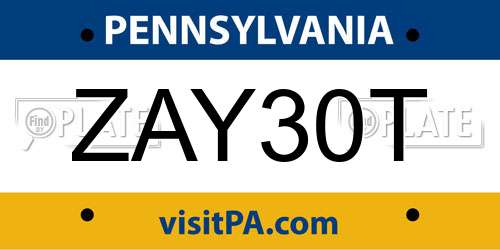ZAY30T Pennsylvania License Plate