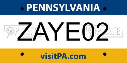 ZAYE02 Pennsylvania License Plate