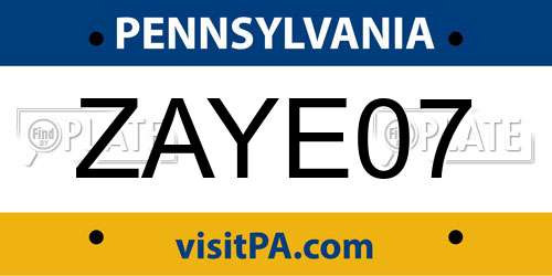 ZAYE07 Pennsylvania License Plate