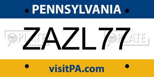 ZAZL77 Pennsylvania License Plate