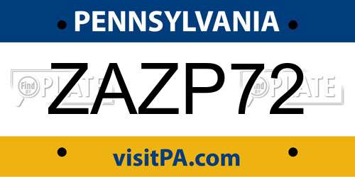 ZAZP72 Pennsylvania License Plate