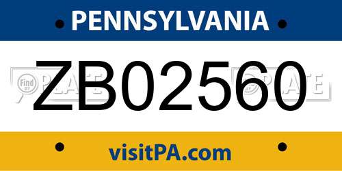 ZB02560 Pennsylvania License Plate