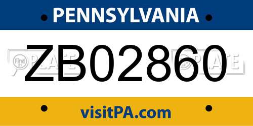 ZB02860 Pennsylvania License Plate