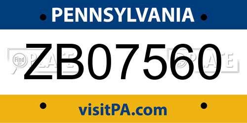 ZB07560 Pennsylvania License Plate