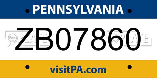 ZB07860 Pennsylvania License Plate