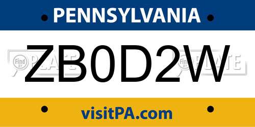 ZB0D2W Pennsylvania License Plate