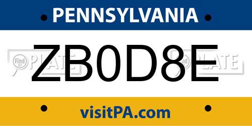 ZB0D8E Pennsylvania License Plate