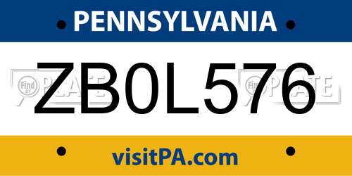 ZB0L576 Pennsylvania License Plate
