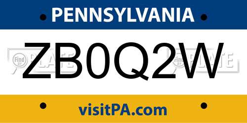 ZB0Q2W Pennsylvania License Plate