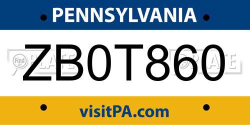 ZB0T860 Pennsylvania License Plate