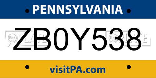 ZB0Y538 Pennsylvania License Plate