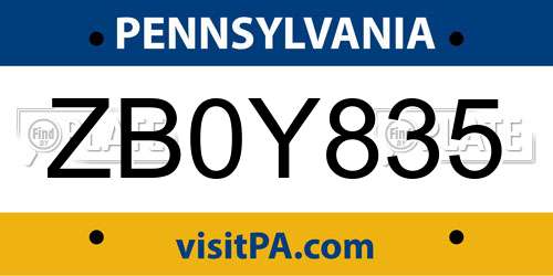 ZB0Y835 Pennsylvania License Plate