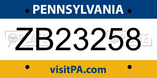 ZB23258 Pennsylvania License Plate