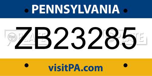 ZB23285 Pennsylvania License Plate