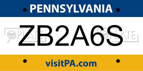 ZB2A6S Pennsylvania License Plate