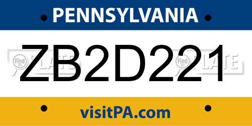 ZB2D221 Pennsylvania License Plate