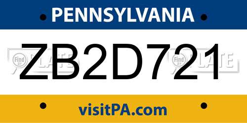 ZB2D721 Pennsylvania License Plate