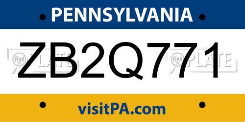 ZB2Q771 Pennsylvania License Plate