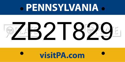 ZB2T829 Pennsylvania License Plate